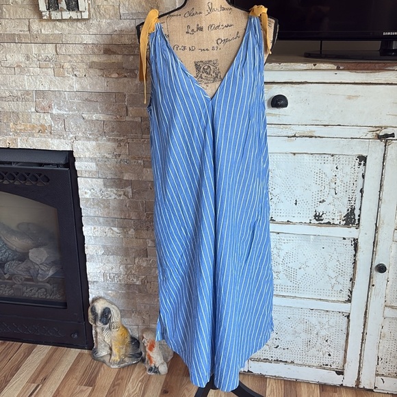 Matilda Jane Sandy Sea Shell swim suit cover-up blue w white stripe vneck pocket - Picture 3 of 15